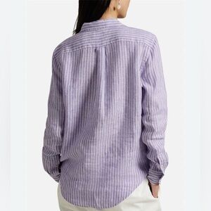 Vintage Polo Ralph Lauren Linen Shirt Men Sz M Purple Stripe Custom Fit Roll Tab